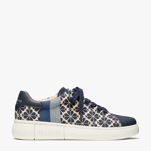 ♥️♠️♥️ Kate Spade Flower Jacquard Keswick Sneakers Navy blue, size 7 ♥️♠️♥️ - Picture 2 of 10